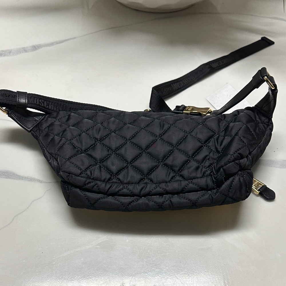 Moschino Black Quilted Nylon Belt Bag with Gold Lettering. Travel in Style - Picture 8 of 17